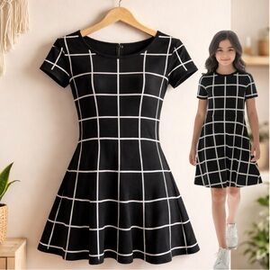 🛍️ MY MICHELLE GIRLS Black White Checkered Knit Sweater Dress Size Medium